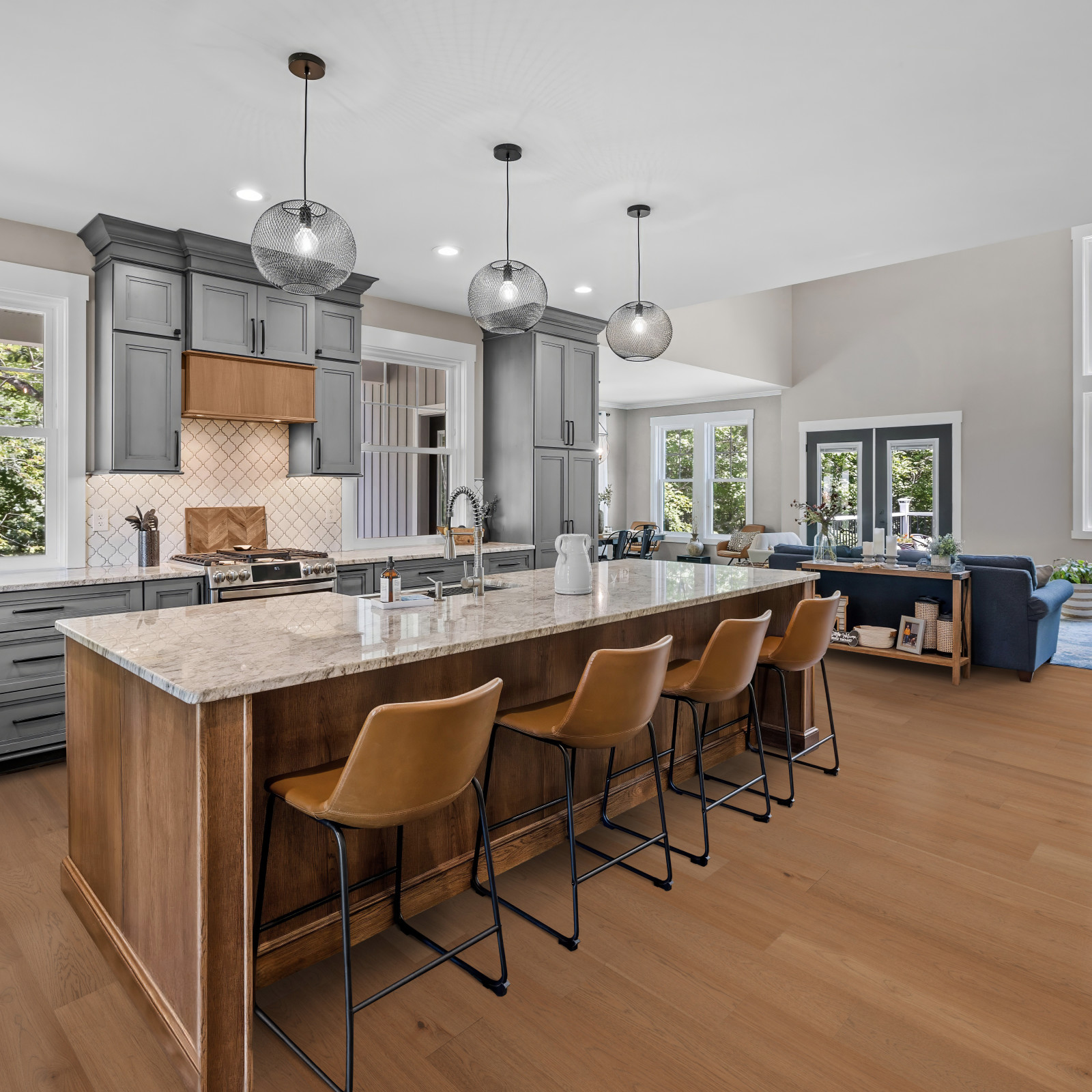 Shaded Hickory engineered hardwood flooring - Image 1